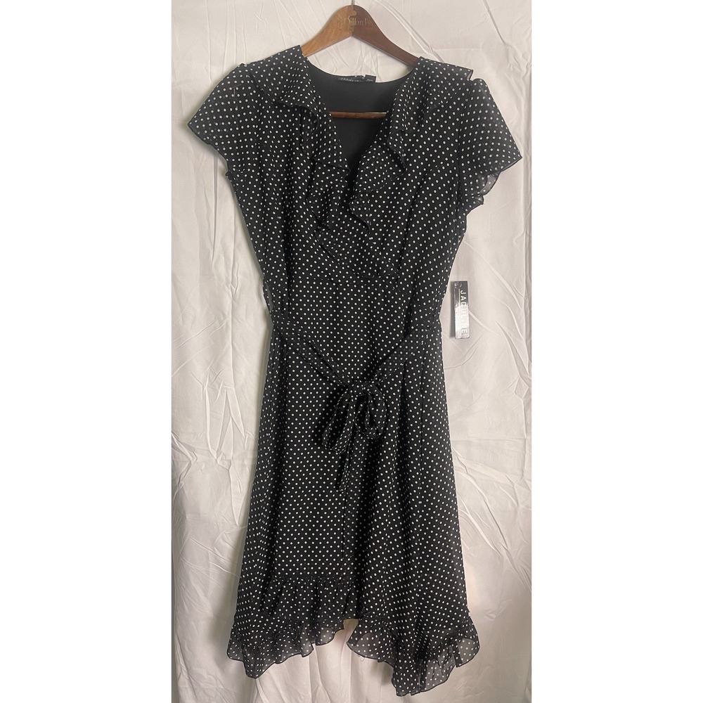 Jaqueline design studio women black white polkadot short sleeve A Line Dress SzM